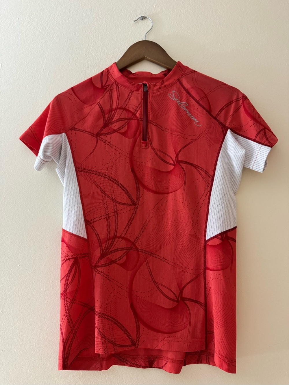 Salomon Men’s Red Short-Sleeve Swim Rash Guard with White Panels